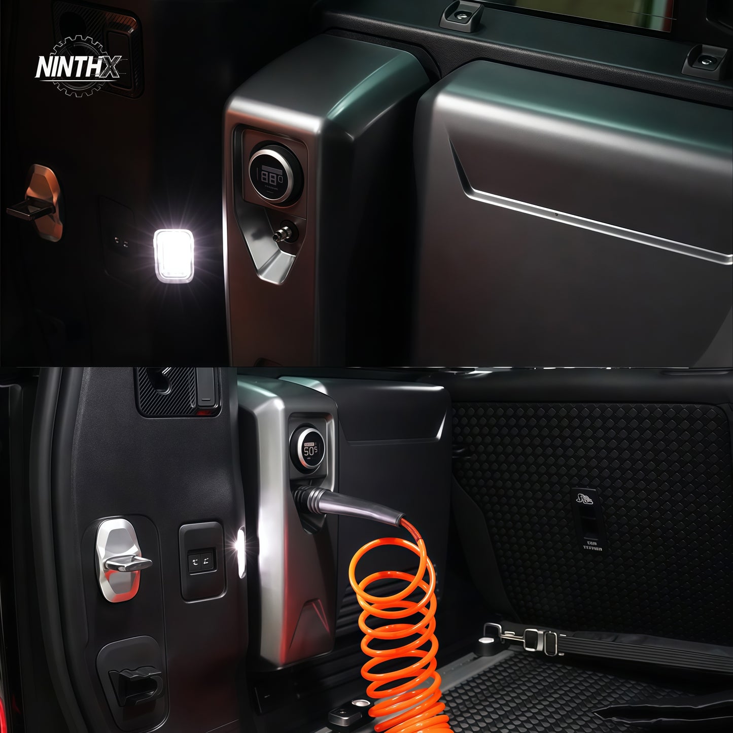 OEM-style hidden tire inflator pump, front angle view