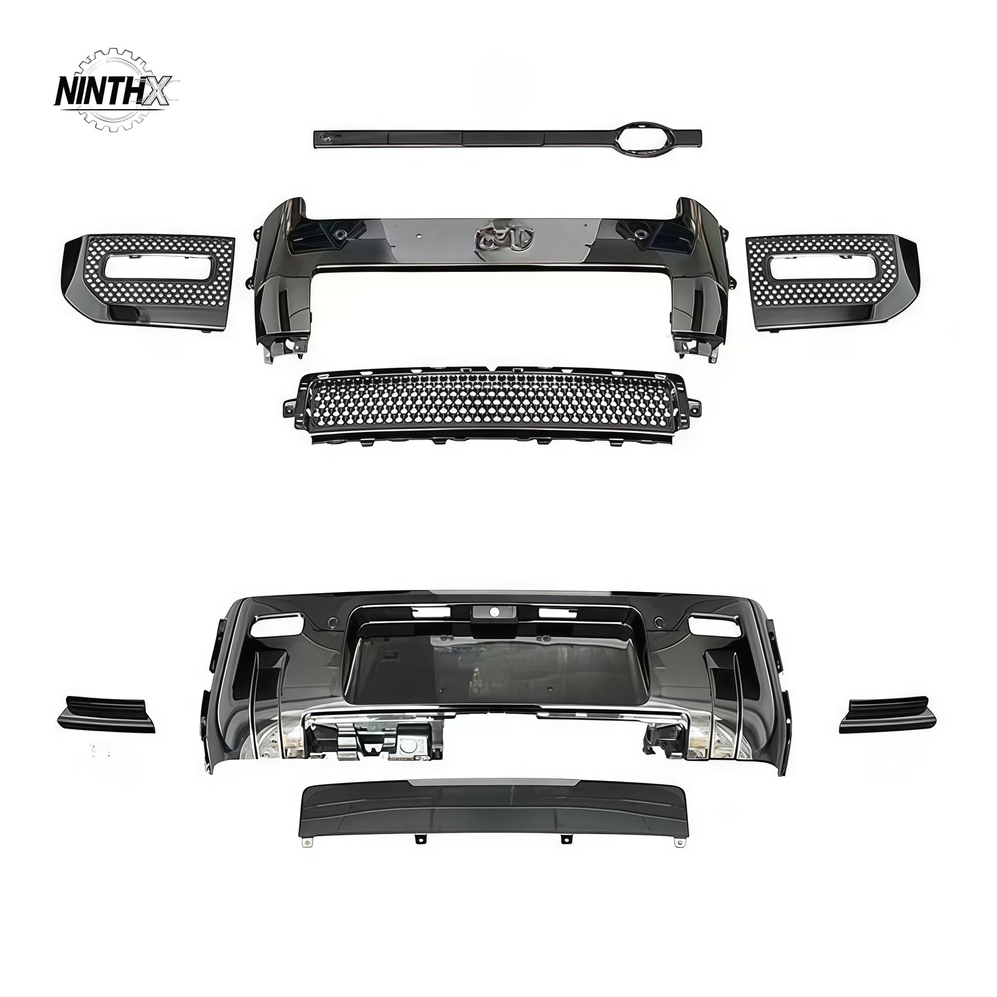 Aggressive 007-style blackout bumper trim, side profile