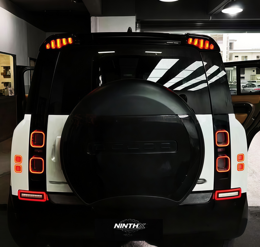 Mechanical LED spoiler with sequential lights for Defender L663 90/110/130, installed view