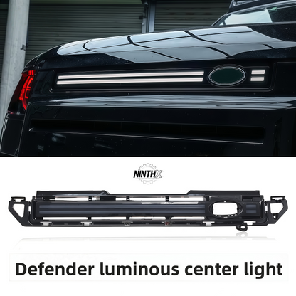 White LED illuminated front grille light for Defender L663 90/110/130, installed view