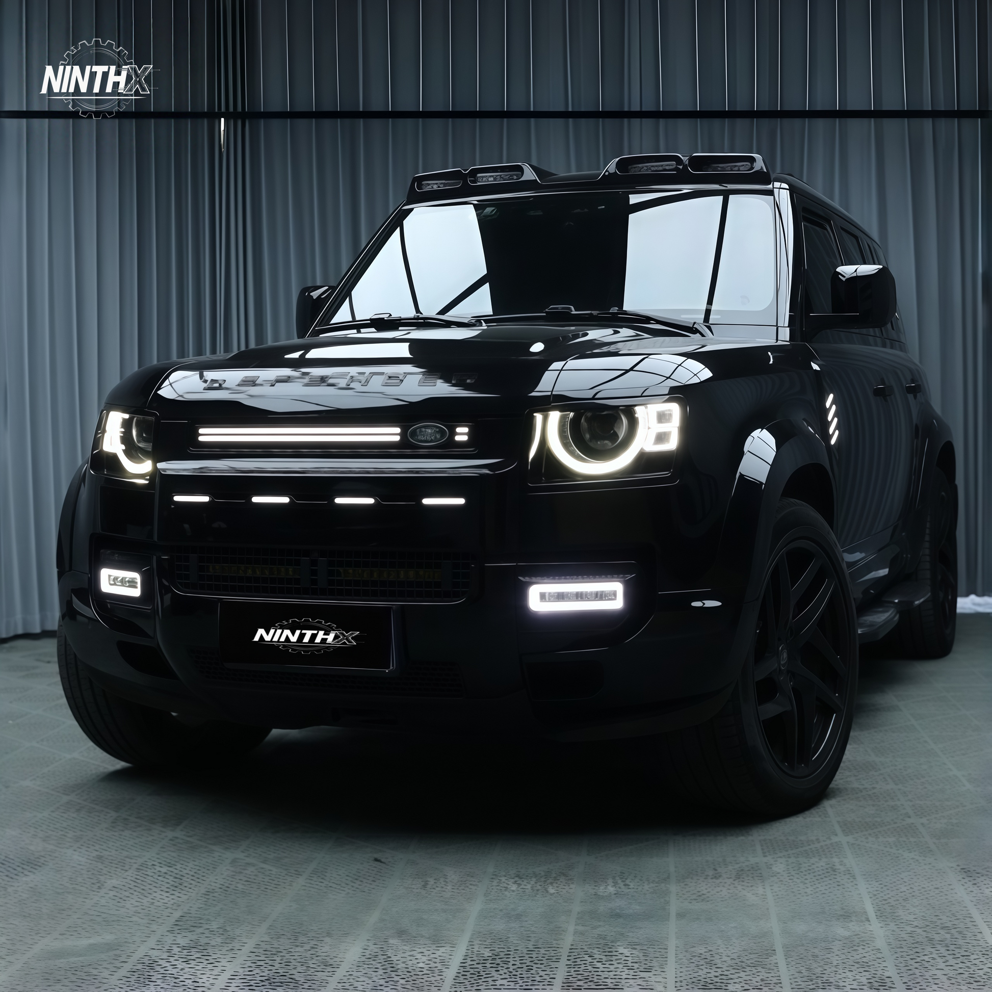 Front grille LED DRL daytime running light kit for Defender L663 90/110/130, installed view