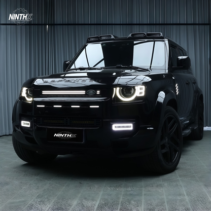 Front grille LED DRL daytime running light kit for Defender L663 90/110/130, installed view