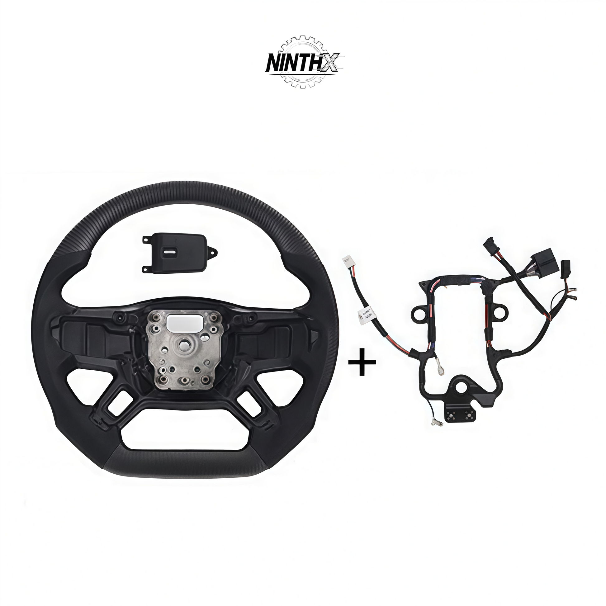 Perforated leather grip racing wheel for Defender L663 90/110/130, full kit view