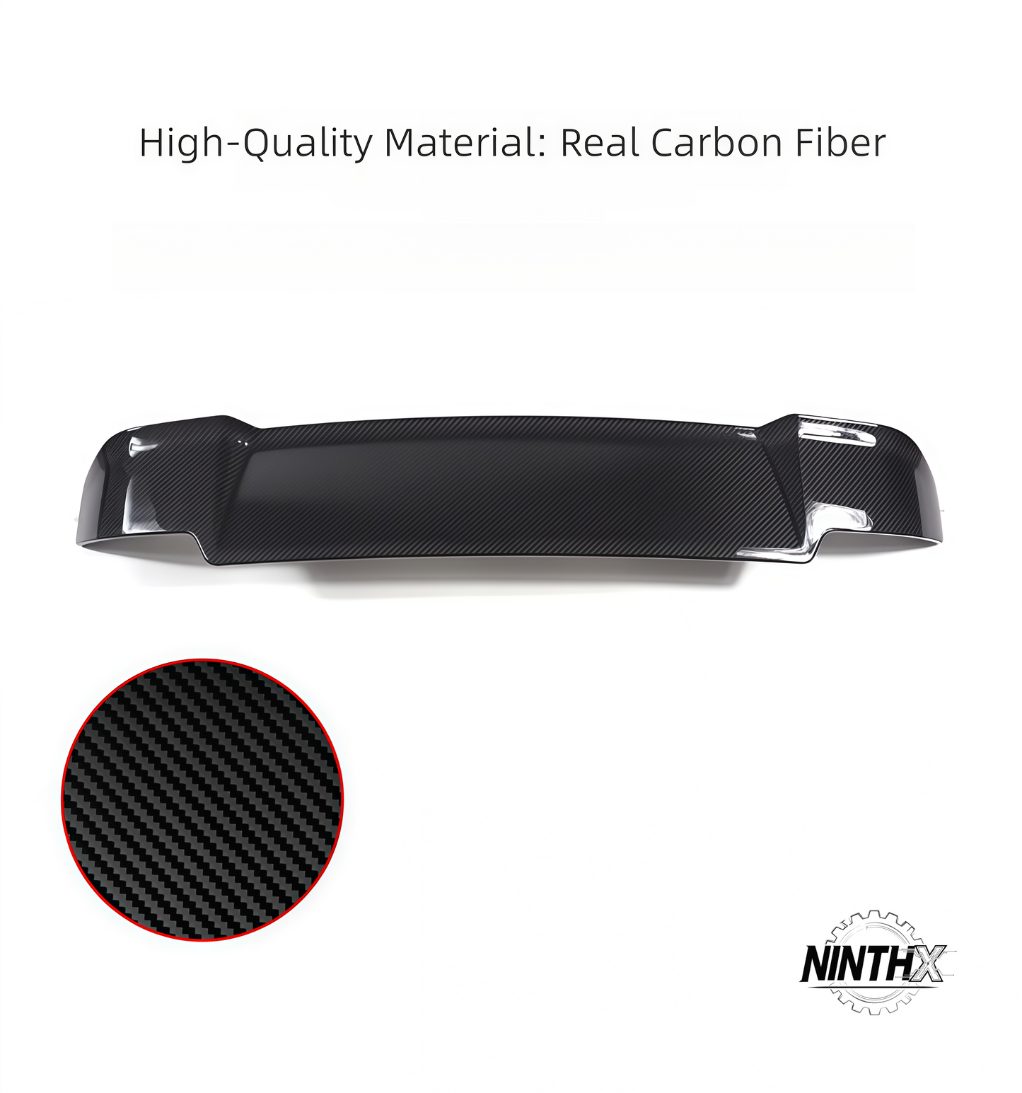 Sport-style carbon fiber tailgate top wing, side profile