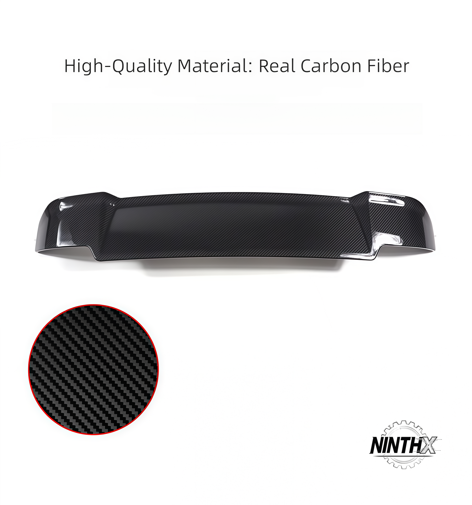Sport-style carbon fiber tailgate top wing, side profile