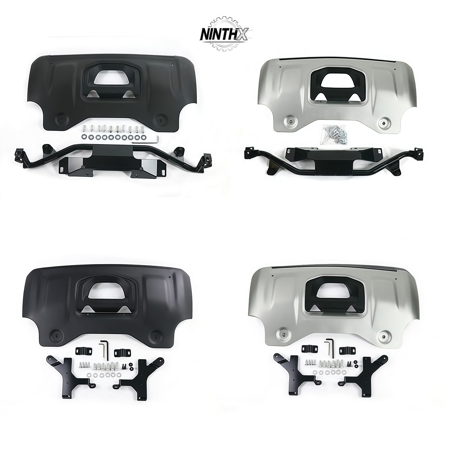 Winch-compatible front underbody guard for Defender L663 90/110/130, full kit view