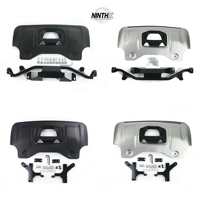 Winch-compatible front underbody guard for Defender L663 90/110/130, full kit view