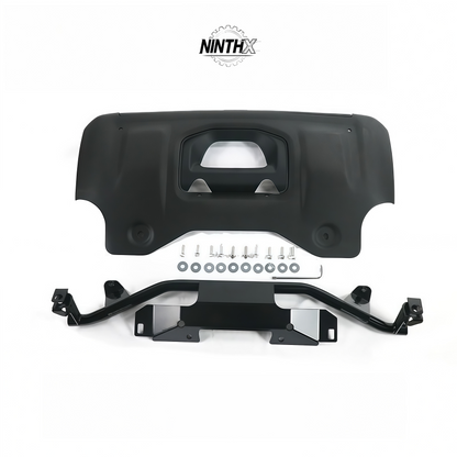 Rock-impact resistant front skid plate, component detail
