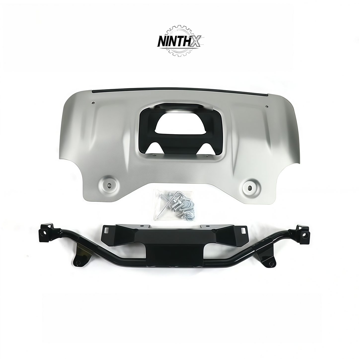 Stone-chip resistant Defender sump guard, detail view