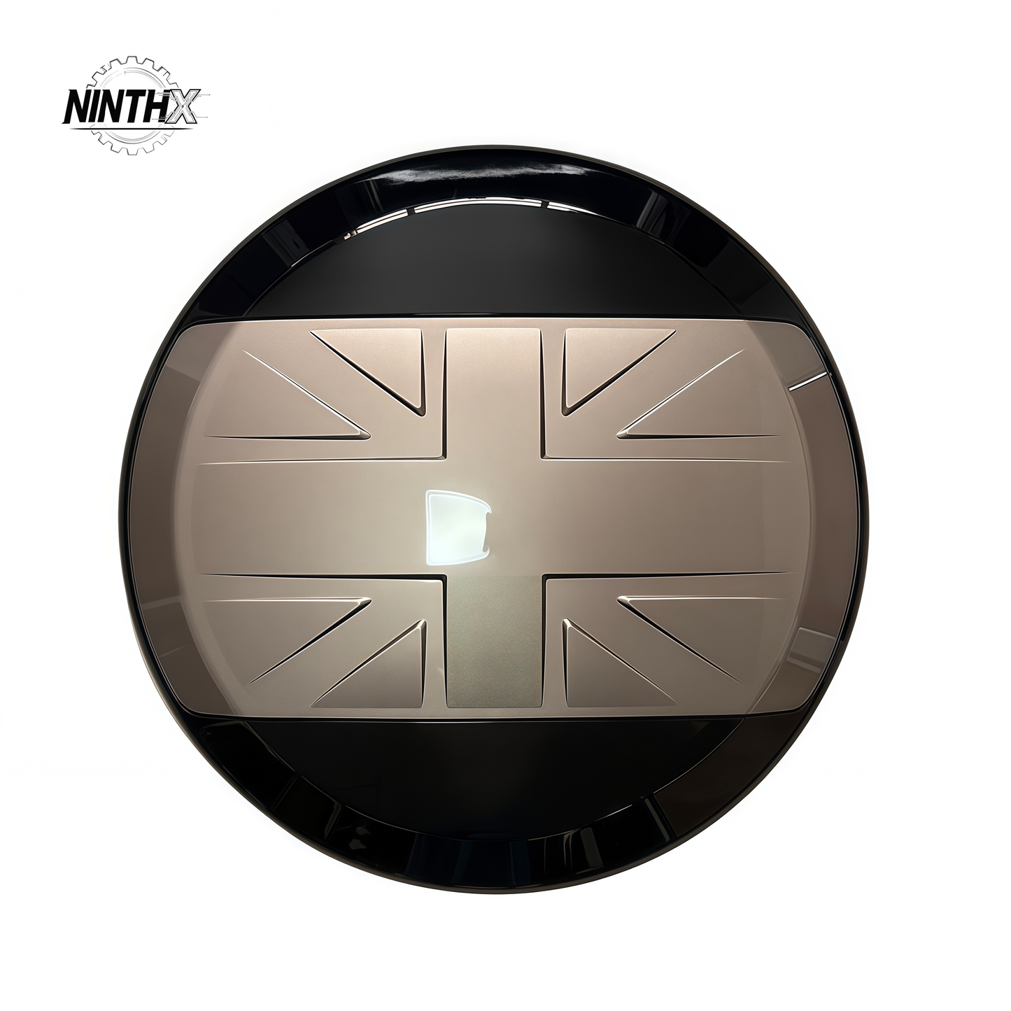 Direct-fit Union Jack spare wheel cover, side detail view