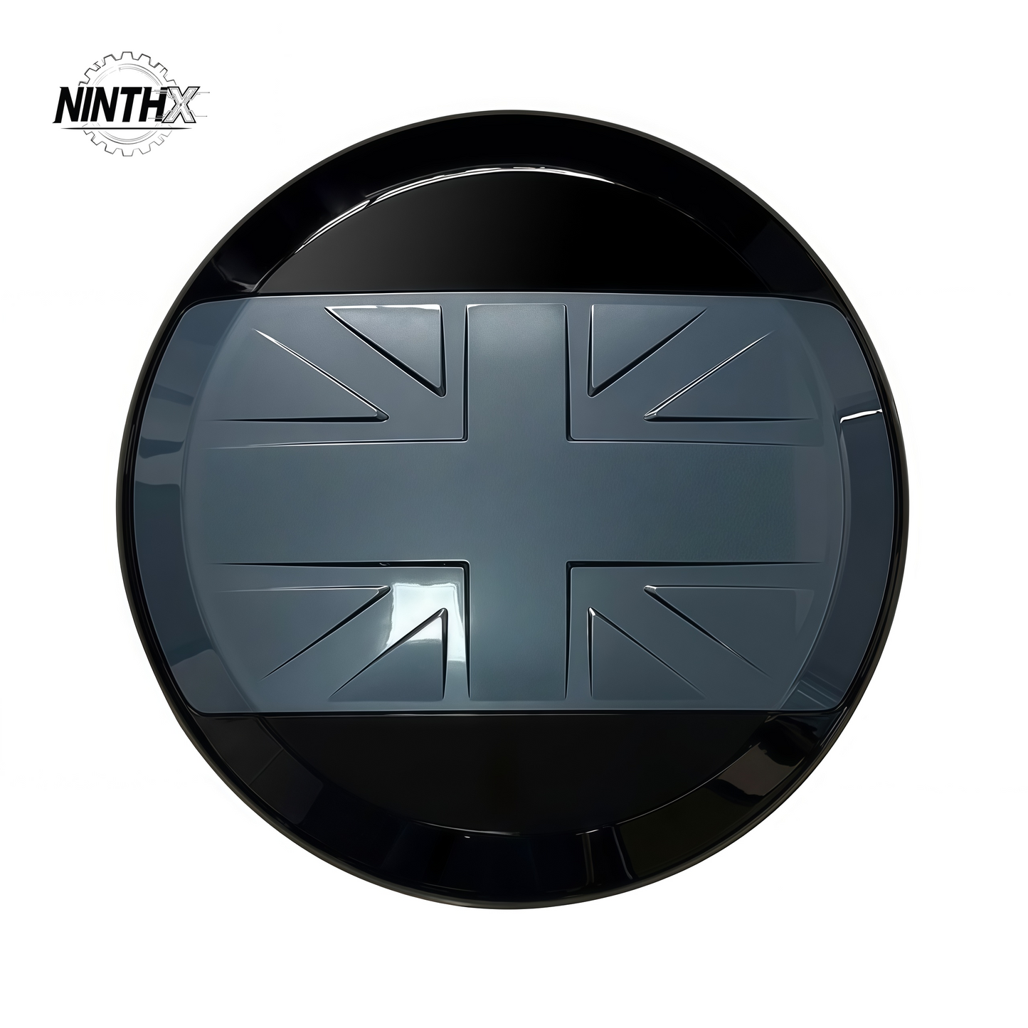 British-flag heritage spare wheel cover fitment detail on Defender L663 90/110/130