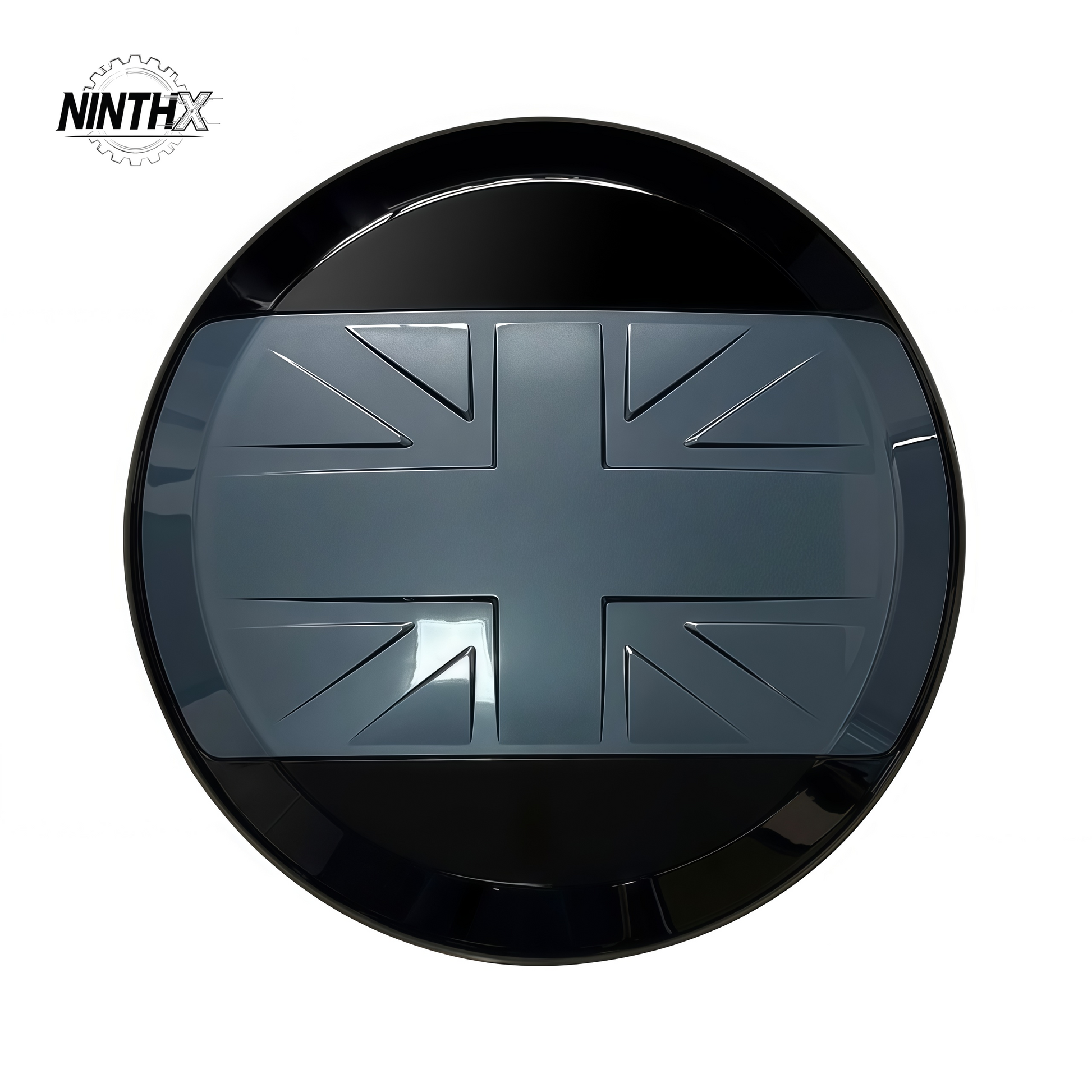 Union Jack hard-shell spare tire cover, front angle view