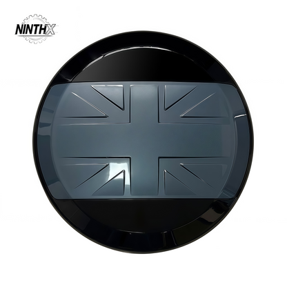 Union Jack hard-shell spare tire cover, front angle view
