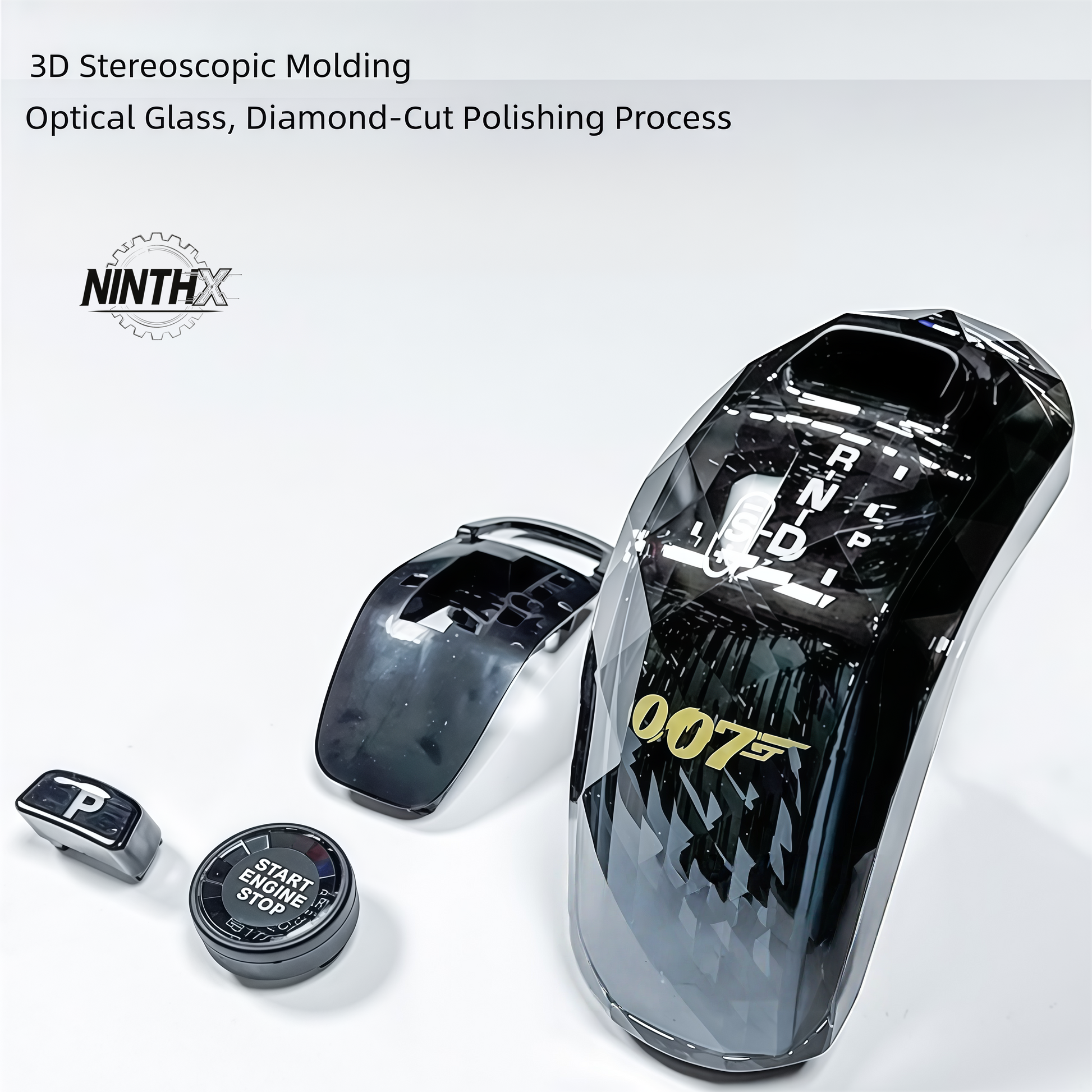 Premium high-gloss crystal shifter knob, front angle view