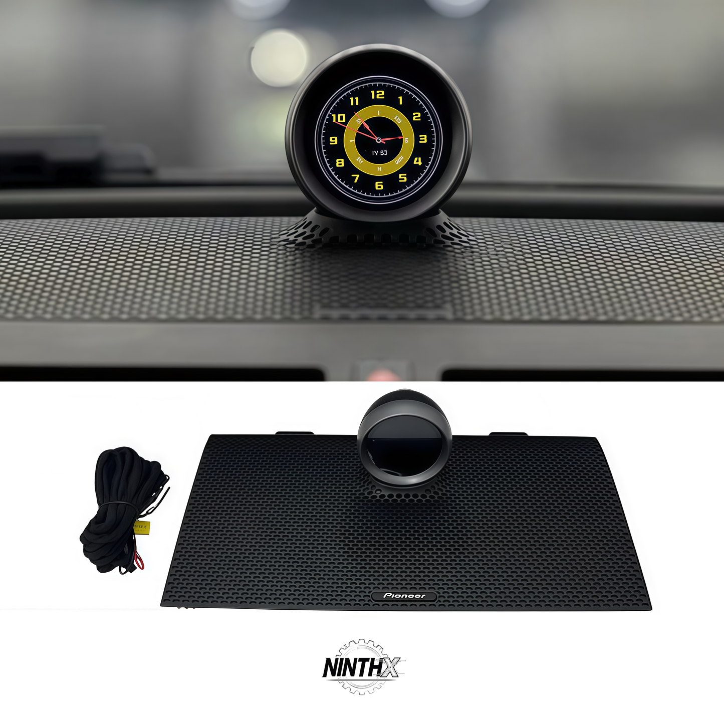 Center dash stopwatch compass clock display, detail view