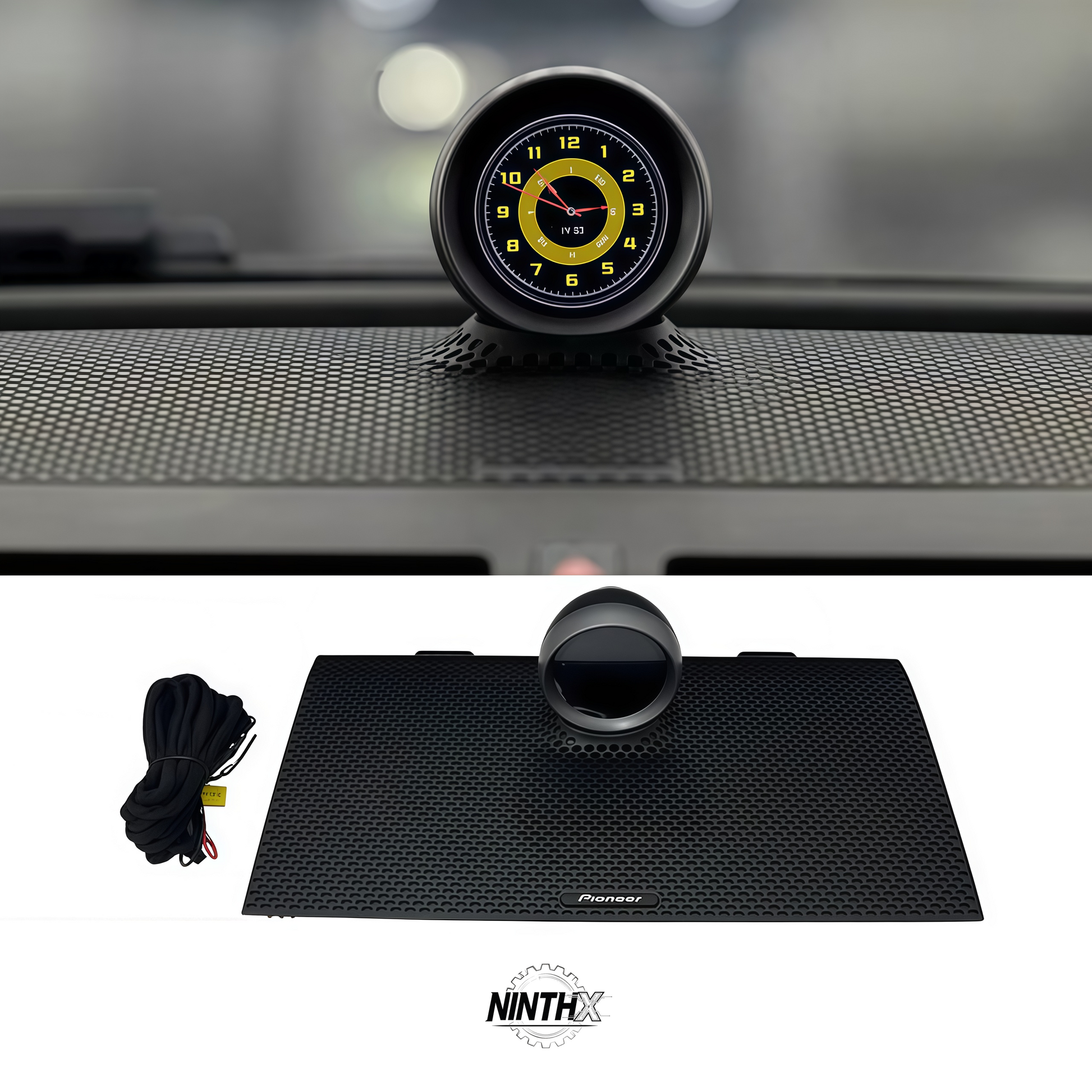 Center dash stopwatch compass clock display, detail view