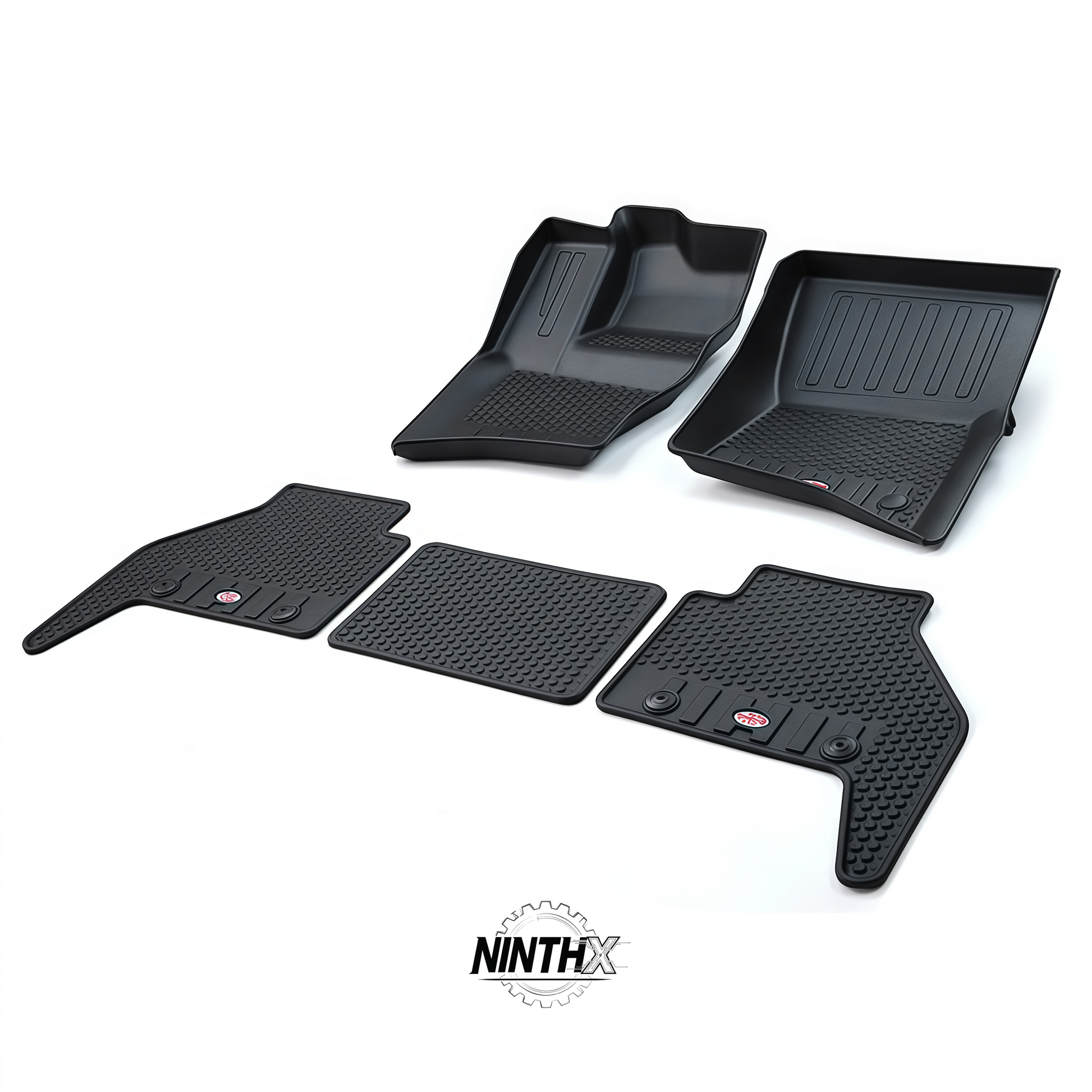 Non-slip raised-edge floor liners mounted on Defender L663 90/110