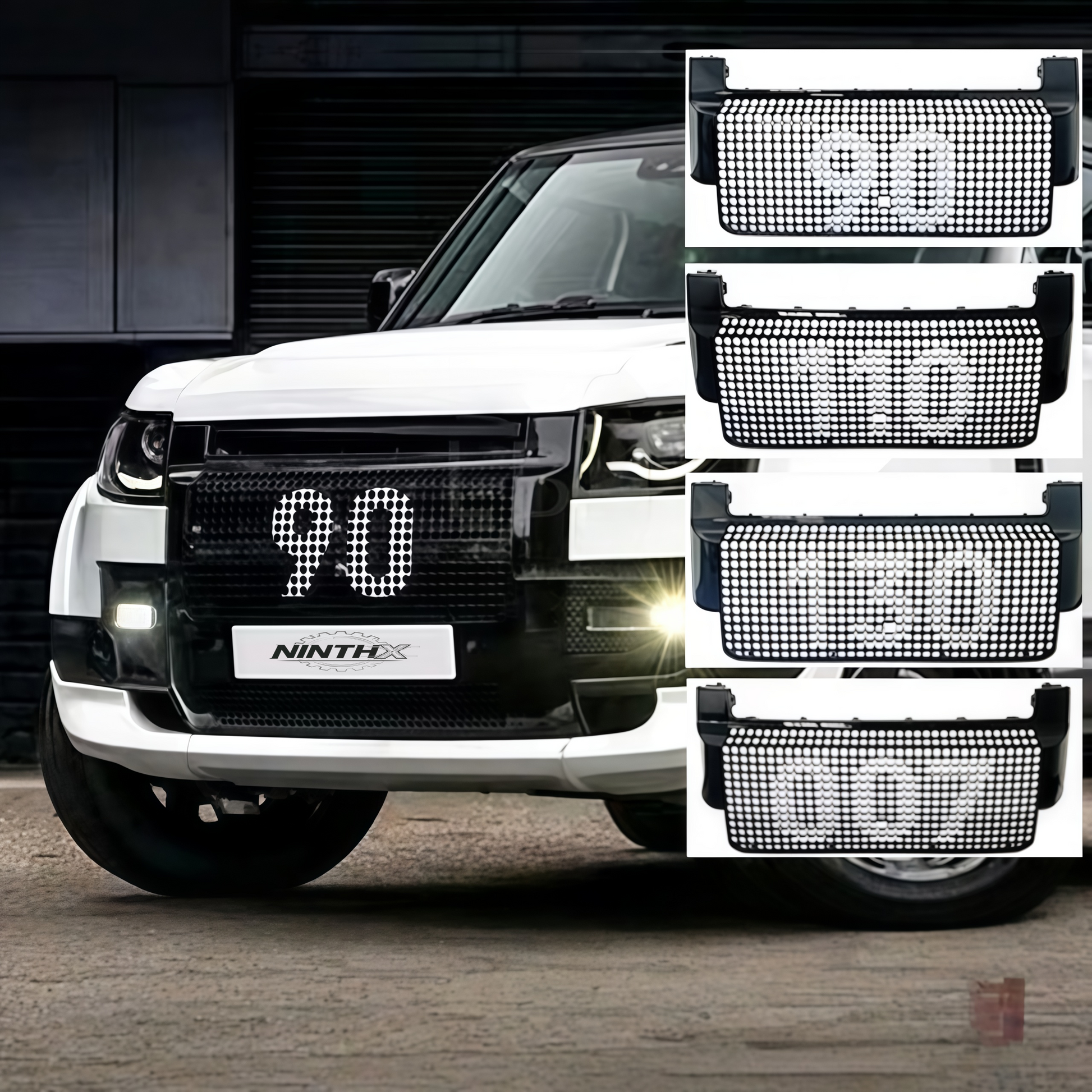 Aggressive stealth front bumper grille fits Defender L663 90/110/130, fitment view