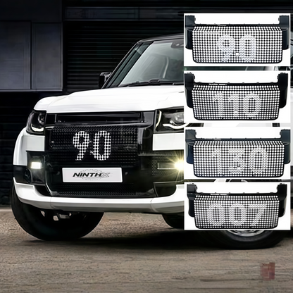 Aggressive stealth front bumper grille fits Defender L663 90/110/130, fitment view