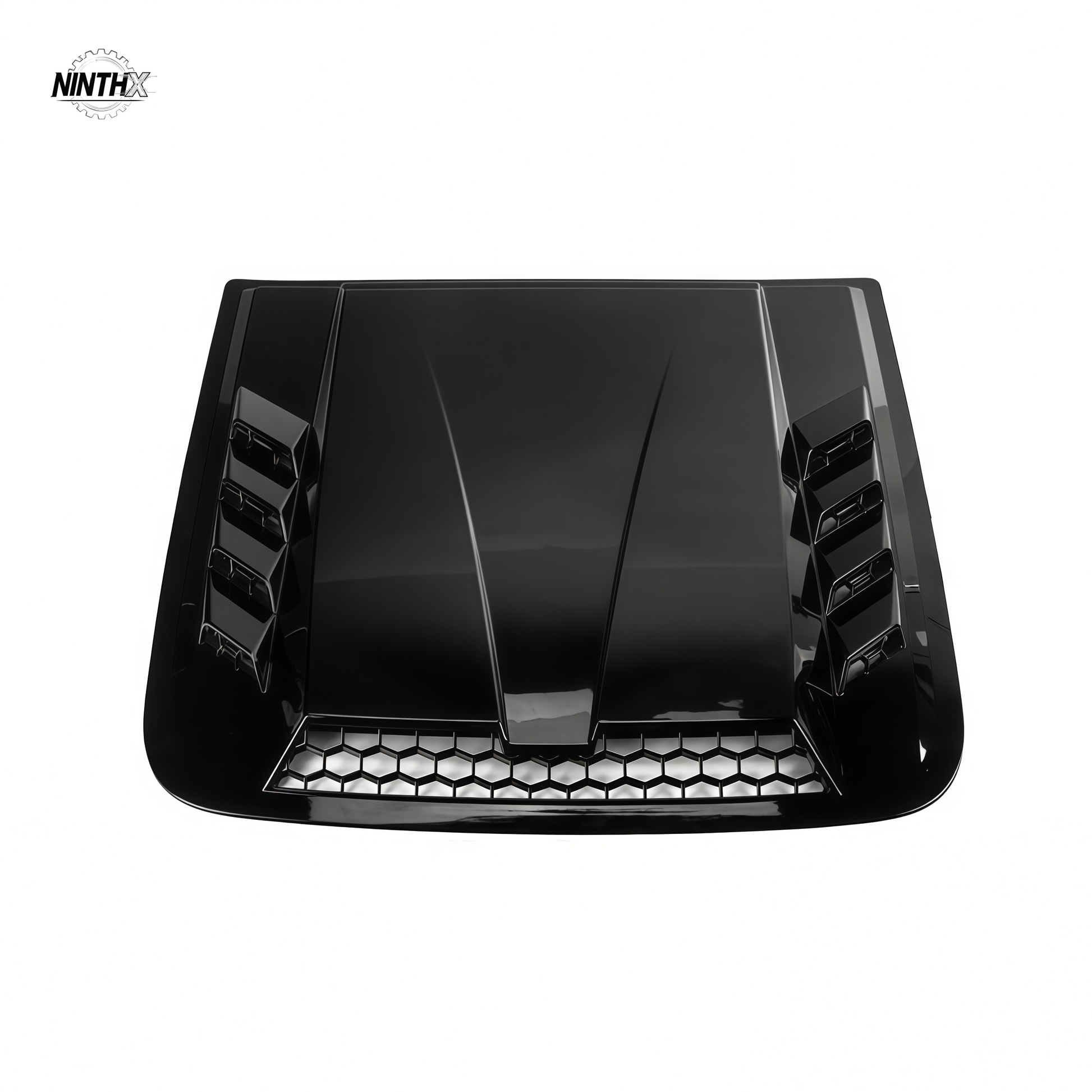 Gloss black hood scoop cover with side louvers and mesh vent for Land Cruiser Prado LC250