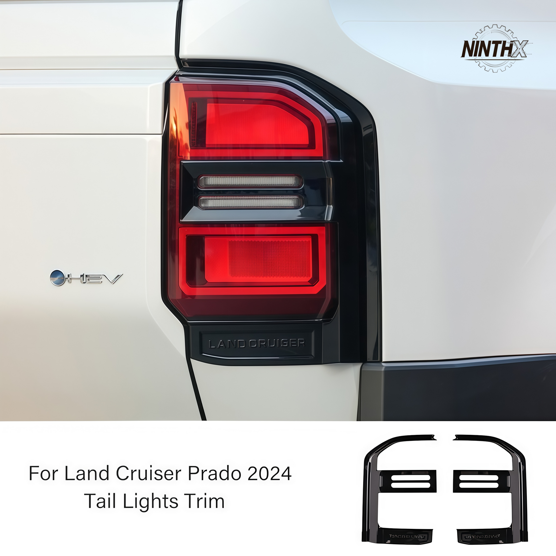 Gloss black tail light surround trims with Land Cruiser lettering, pair, for LC250 J250
