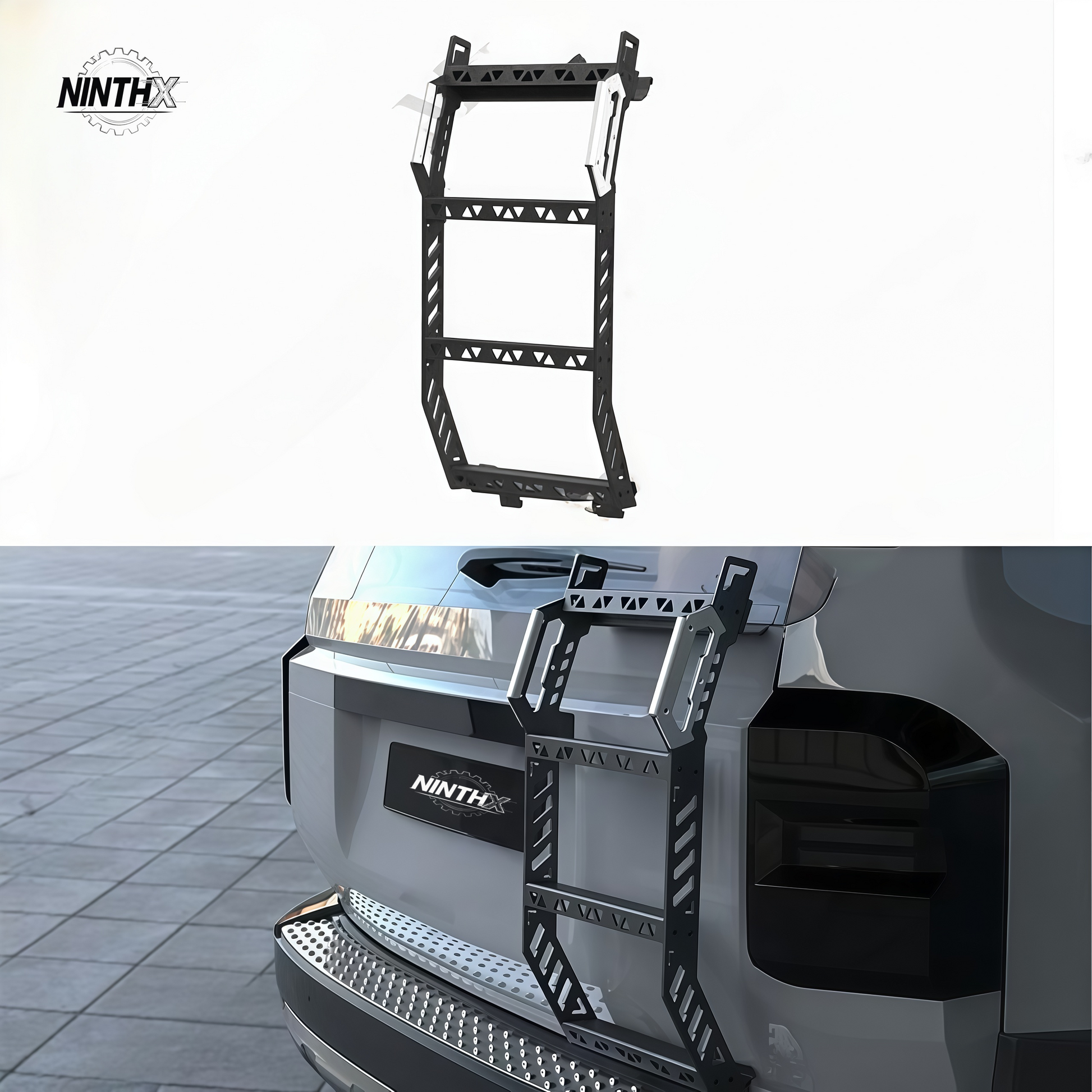 Roof rack access rear tailgate ladder