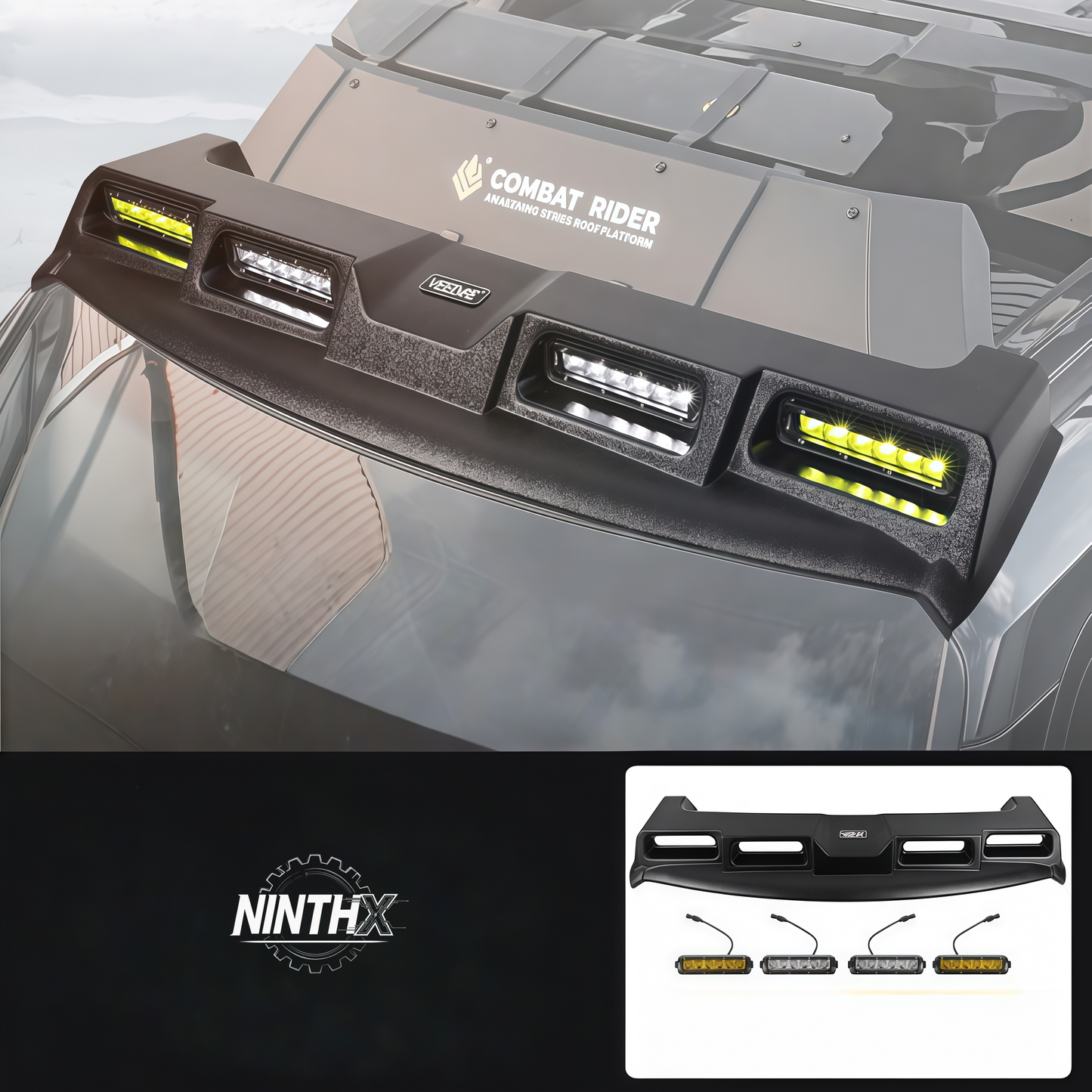 Quad LED spotlights front roof spoiler
