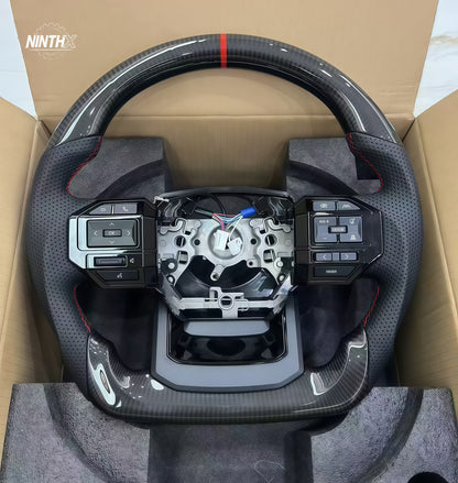 Perforated leather grip carbon fiber steering wheel