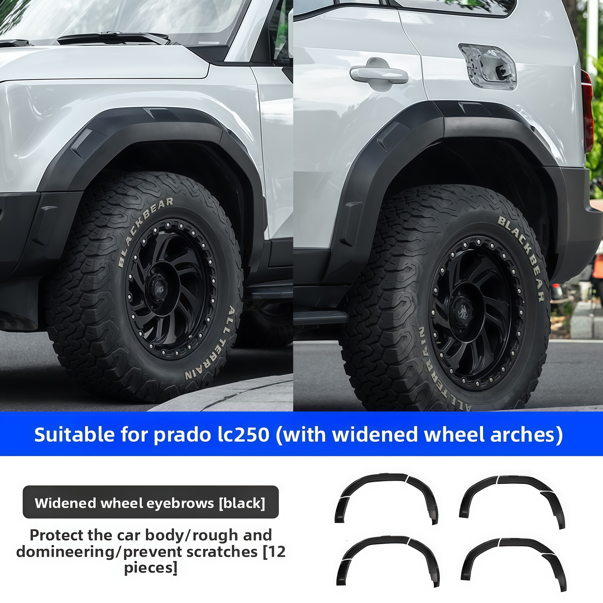 Front and rear arches wide fender flares for LC250