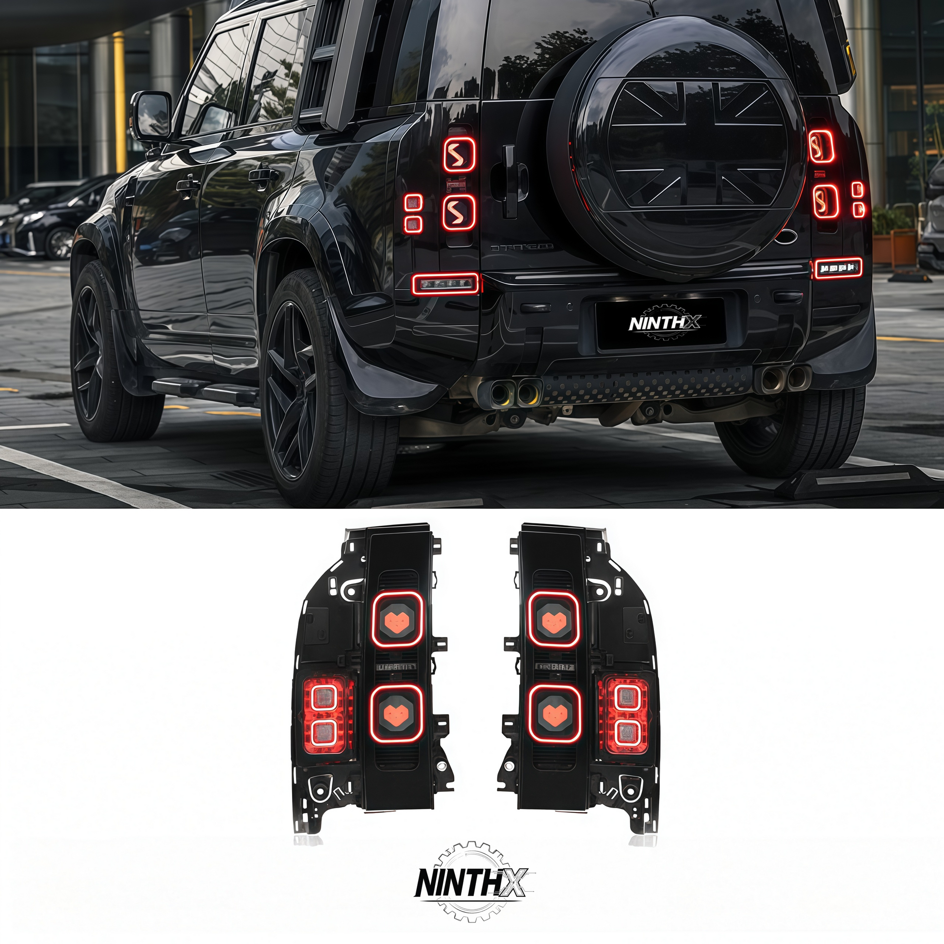 Dynamic sequential OLED tail lights for Defender L663 90/110/130, installed view