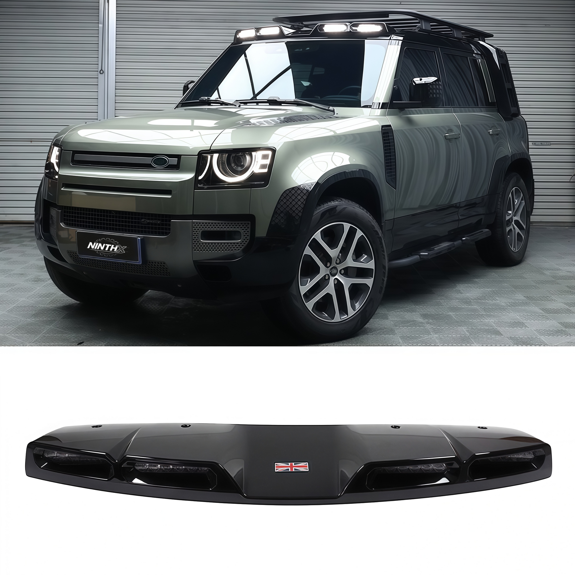 Carbon fiber housing LED roof light bar for Defender L663 90/110/130, installed view