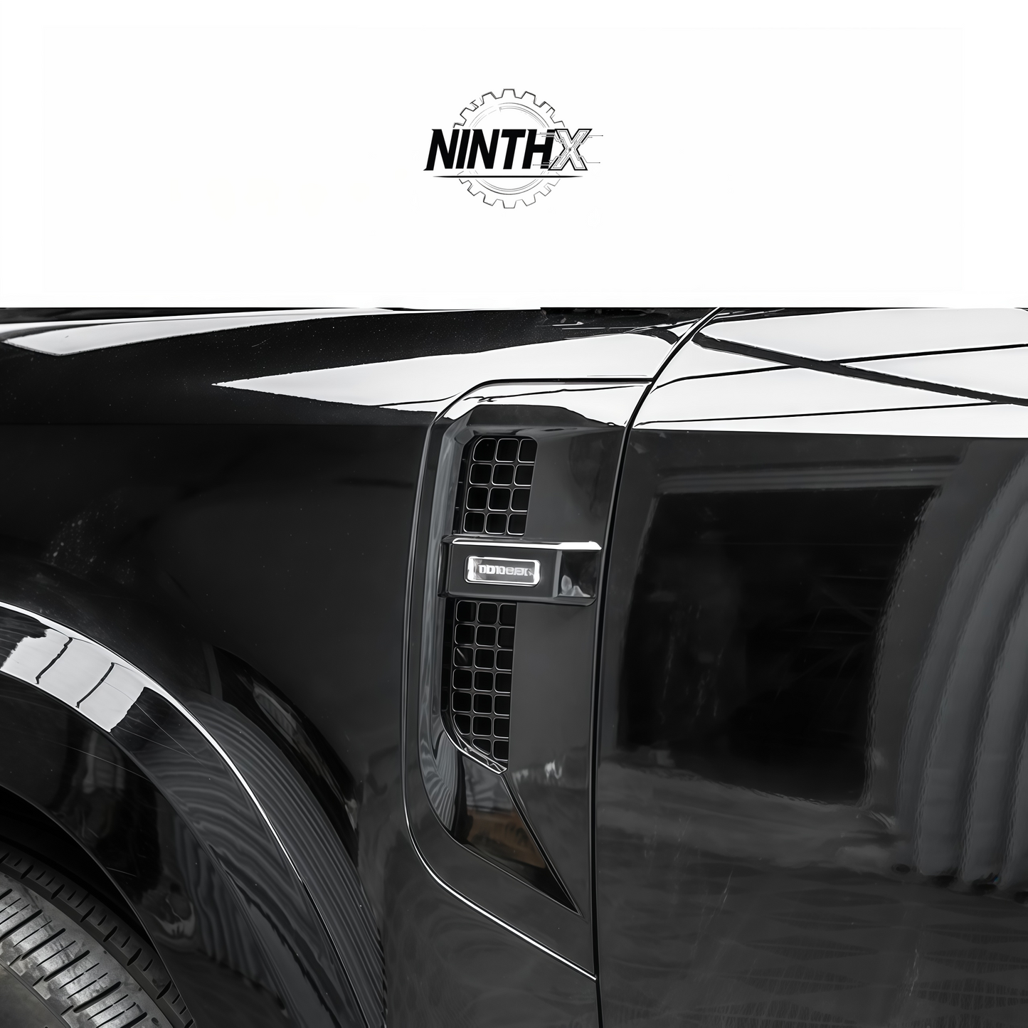 Gloss-black side vent fender air intake cover for Defender L663 90/110/130, installed view