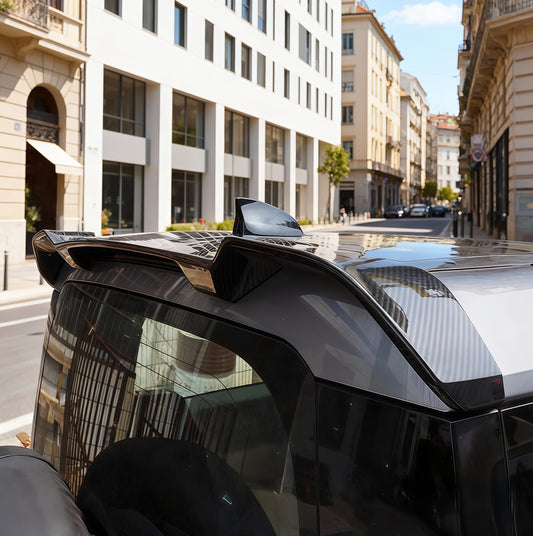 No-drill real carbon fiber rear wing spoiler for Defender L663 90/110/130, installed view