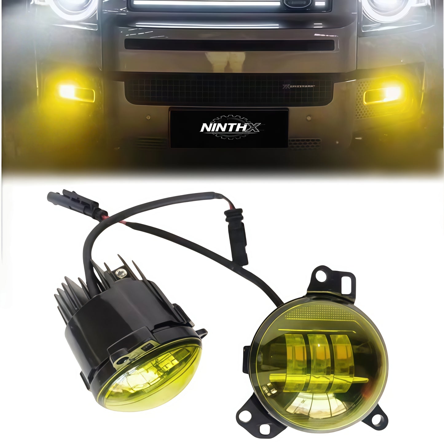Selective yellow LED fog light upgrade for Defender L663 90/110/130, installed view