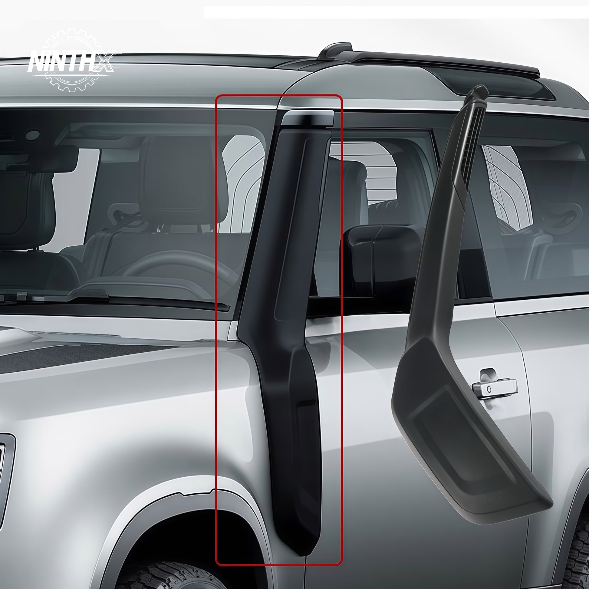 Raised air intake snorkel kit upgrade for Defender L663 90/110/130, installed view