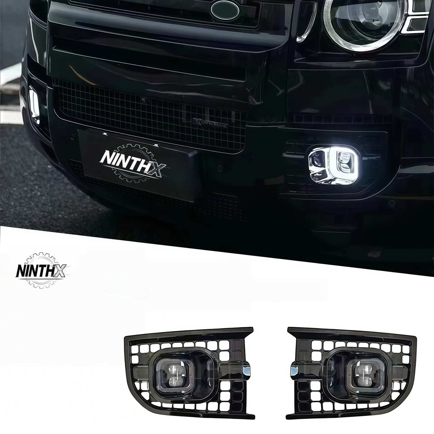 U-style square LED rear fog lights for Defender L663 90/110/130, installed view