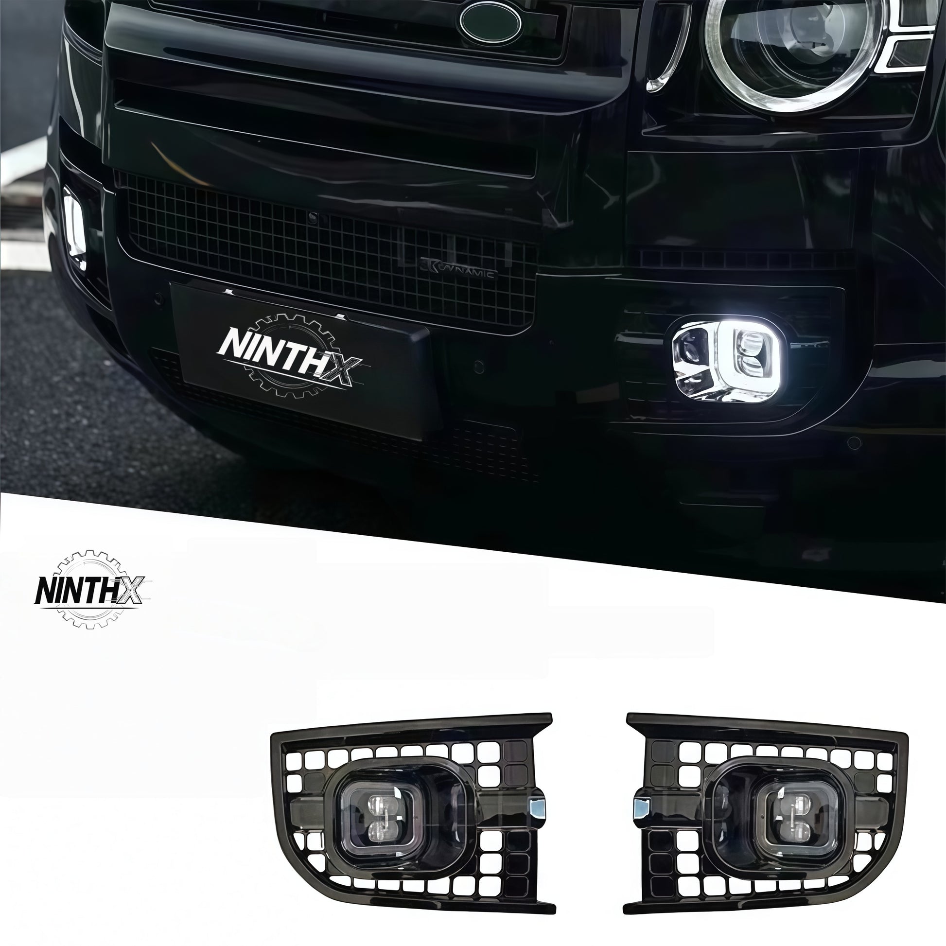 U-style square LED rear fog lights for Defender L663 90/110/130, installed view