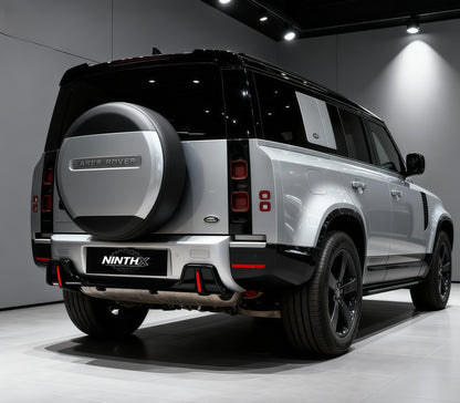 Rock-style rear bumper guard LED diffuser for Defender L663 90/110/130, installed view