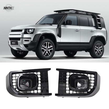 High-visibility red rear bumper brake lamps for Defender L663 90/110/130, full kit view