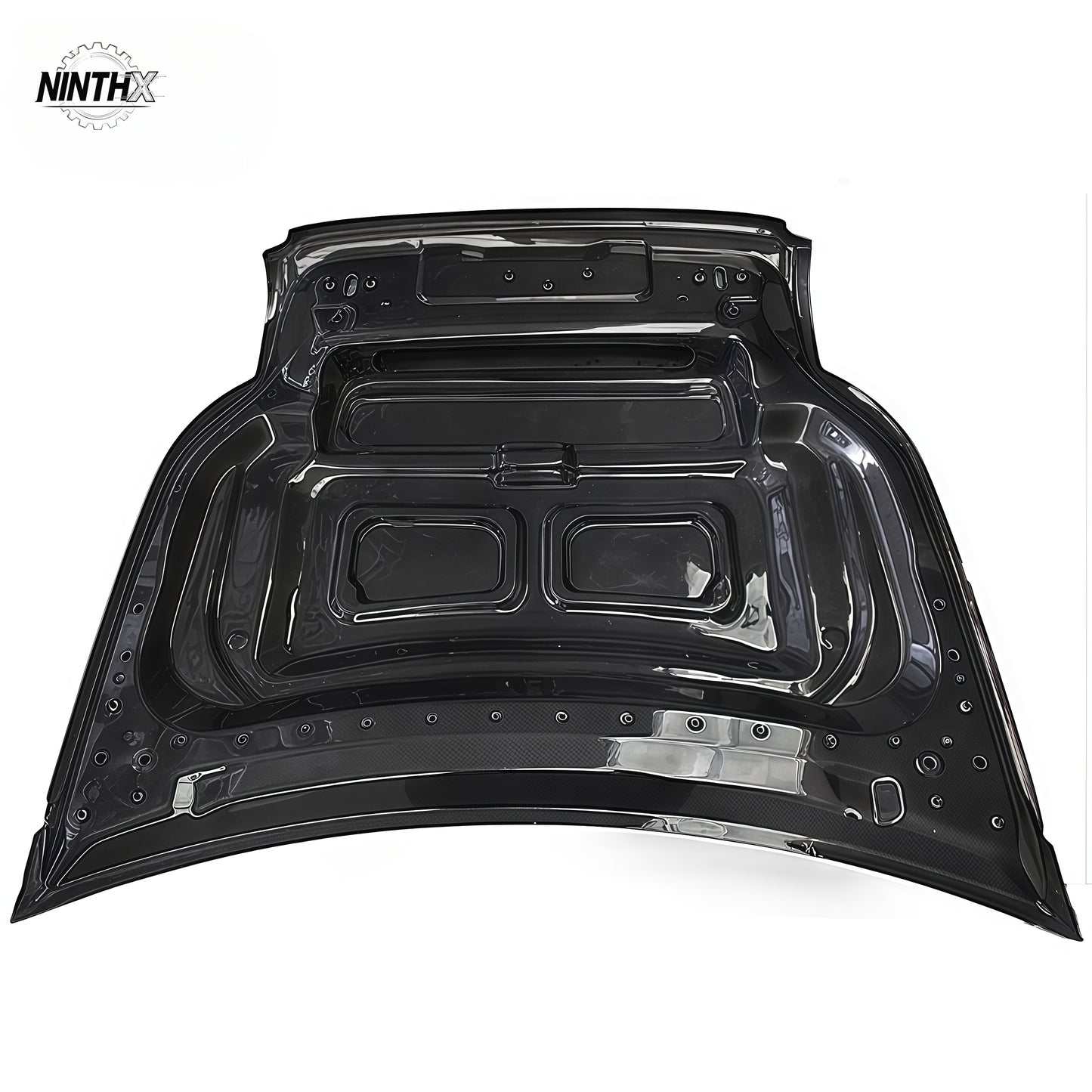 Lightweight vented carbon fiber hood, close-up detail