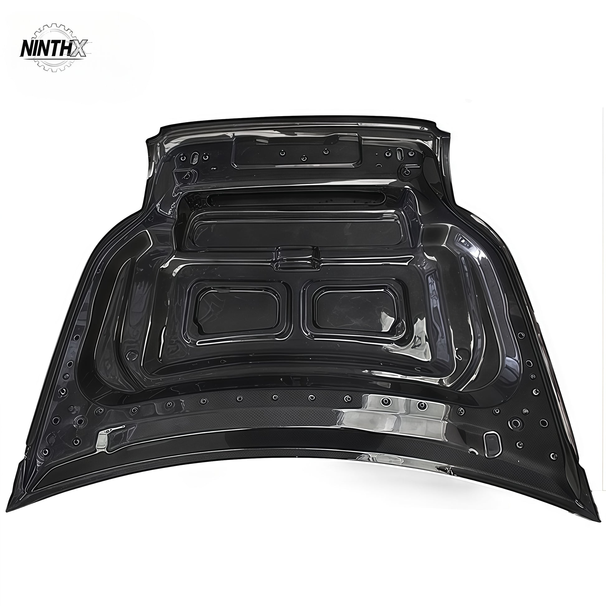 Lightweight vented carbon fiber hood, close-up detail