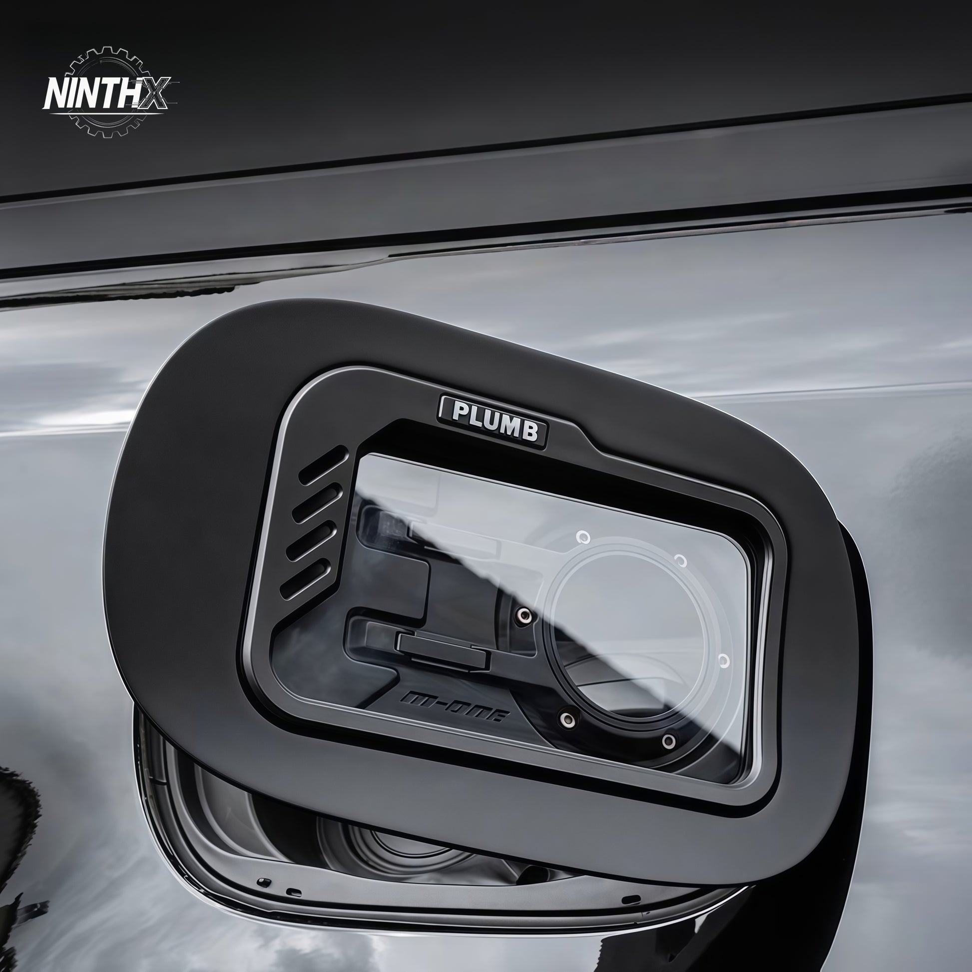 Custom alloy petrol cap protection assembly, close-up detail