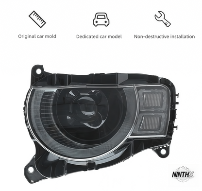 Ultra-bright matrix-style LED headlights, close-up detail