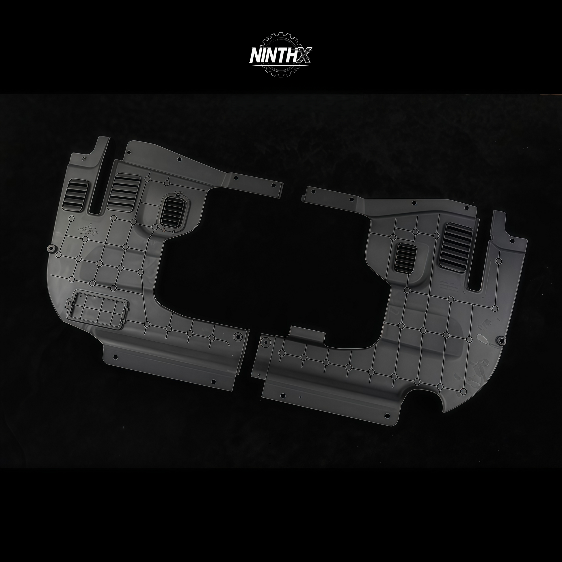 Dust-proof engine compartment trim panels, close-up detail