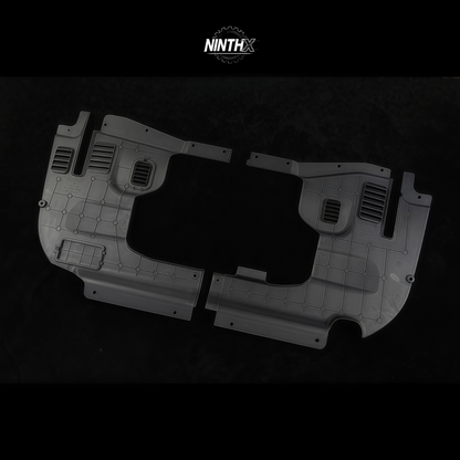Dust-proof engine compartment trim panels, close-up detail