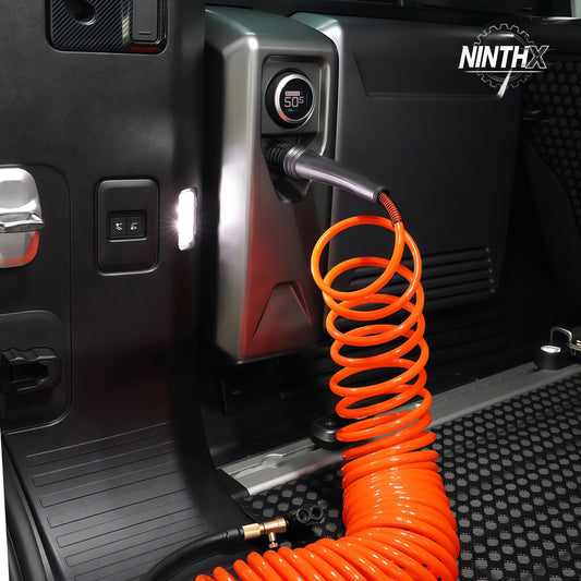 Integrated onboard air compressor tire inflator for Defender L663 90/110/130, installed view