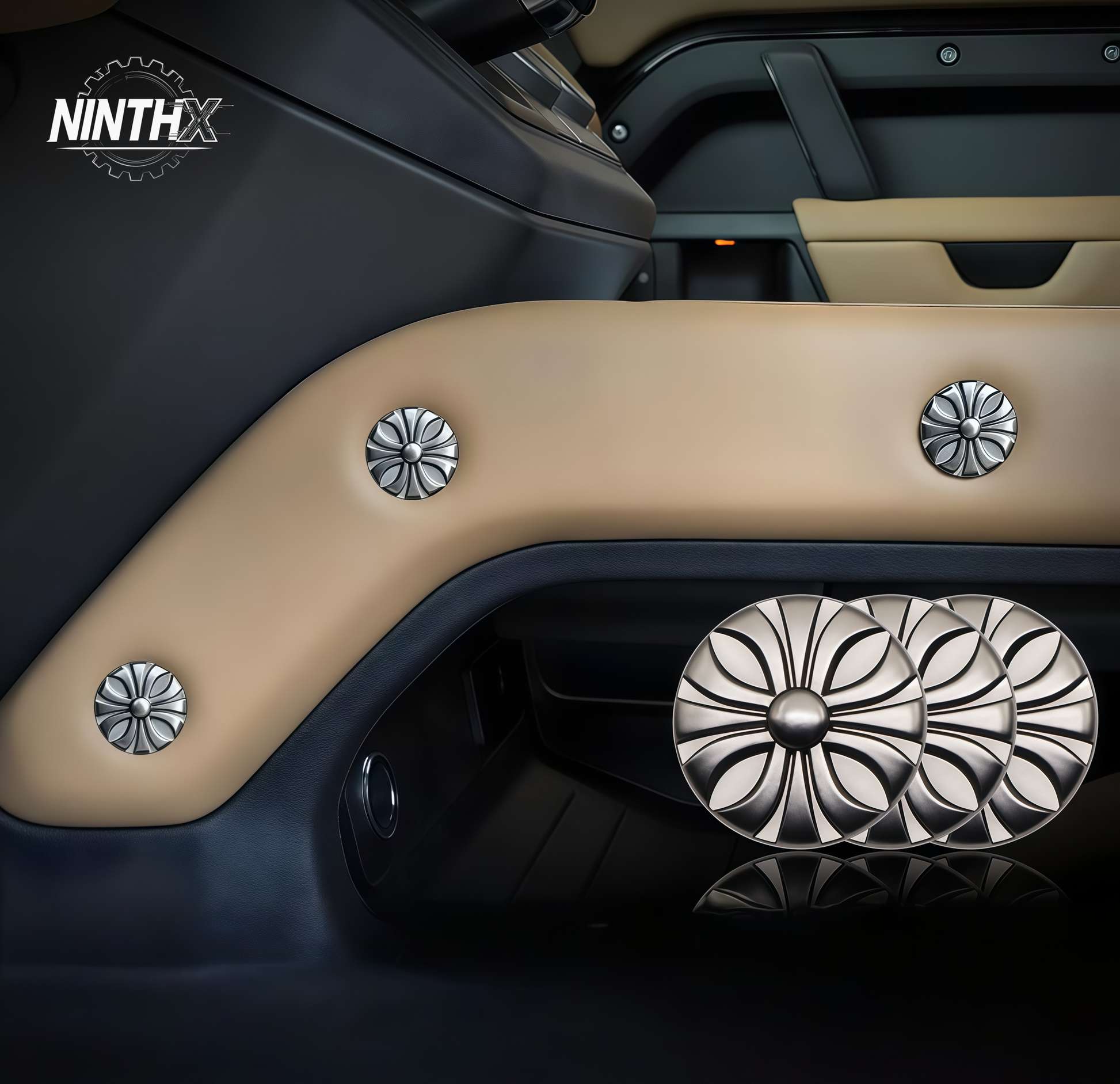 Zinc-alloy anti-rust interior screw caps for Defender L663 90/110/130, installed view