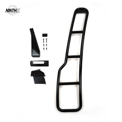 Rear door roof rack access ladder, close-up detail