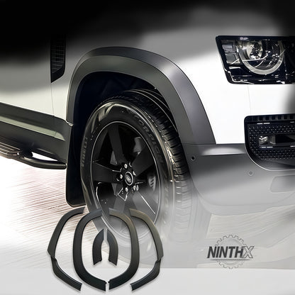 Matte-black off-road mud guard flares, close-up detail