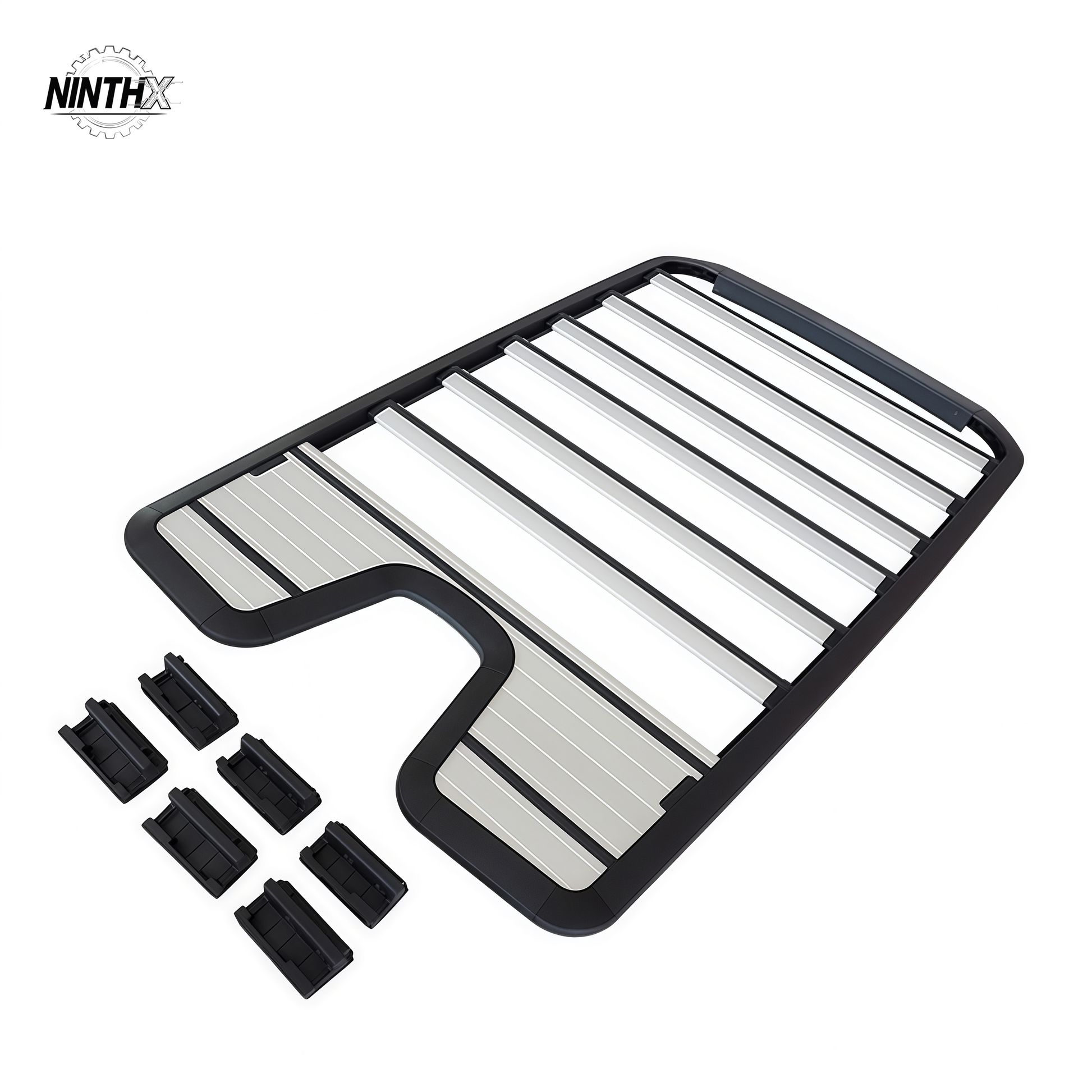 Aerodynamic aluminum overlanding roof basket fits Defender L663 90/110, fitment view